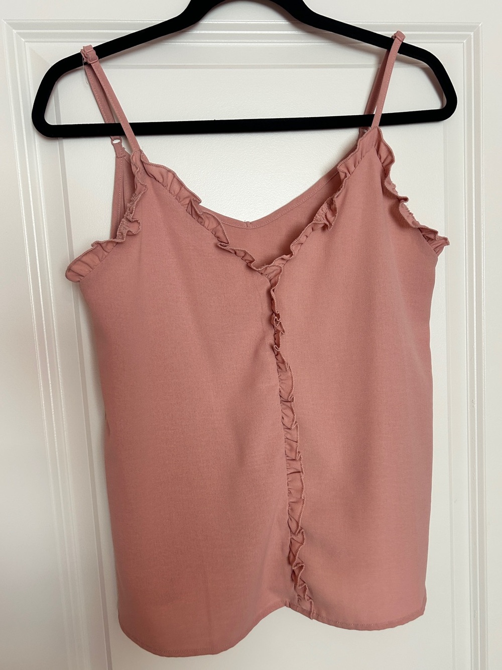 SHEIN Rose Pink Ruffled V-Neck Spaghetti Strap Tank